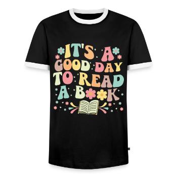 It's A Good Day To Read A Book Bookworm Reading - Men's Ringer Shirt - black/white - Front - AI Model Female 172 light (172cm) & AI Model Male 178 light (178cm)