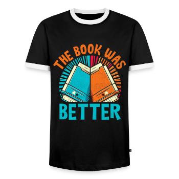 The Book Was Better Books Reading Bookworm - Men's Ringer Shirt - black/white - Front - AI Model Female 172 light (172cm) & AI Model Male 178 light (178cm)