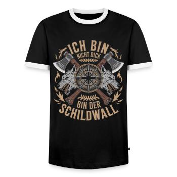 Ich bin nicht dick ich bin der Schildwall Wikinger - Männer Kontrast-T-Shirt - Schwarz/Weiß - Vorne - AI Model Female 172 light (172cm) & AI Model Male 178 light (178cm)