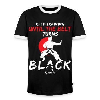 Ceinture noire : Restez motivé Art martial Kung Fu - T-shirt contrasté Homme - noir/blanc - Devant - AI Model Female 172 light (172cm) & AI Model Male 178 light (178cm)