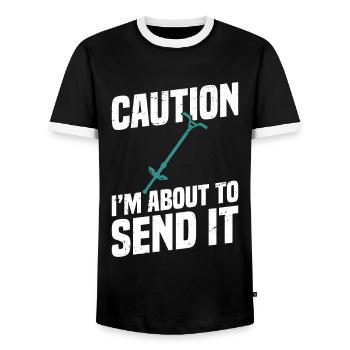 Pogo-stick Attention, I'll send it right away - Men's Ringer Shirt - black/white - Front - AI Model Female 172 light (172cm) & AI Model Male 178 light (178cm)