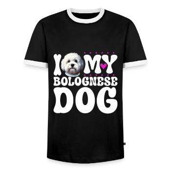 I love my Bolognese - Men's Ringer Shirt - black/white - Front - AI Model Female 172 light (172cm) & AI Model Male 178 light (178cm)