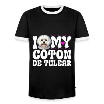 J'adore mon Coton de Tuléar - T-shirt contrasté Homme - noir/blanc - Devant - AI Model Female 172 light (172cm) & AI Model Male 178 light (178cm)