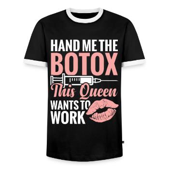 Kosmetische Krankenschwester: Geben Sie Mir Das - Männer Kontrast-T-Shirt - Schwarz/Weiß - Vorne - AI Model Female 172 light (172cm) & AI Model Male 178 light (178cm)