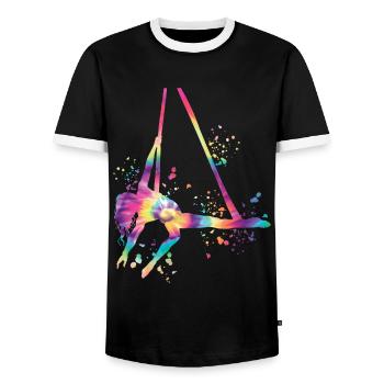 Vertical Cloth Aerial Acrobatics Aerial Silk - Men's Ringer Shirt - black/white - Front - AI Model Female 172 light (172cm) & AI Model Male 178 light (178cm)