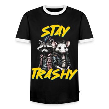 Rester Trash Drôle Motard Possum Sarcastique - T-shirt contrasté Homme - noir/blanc - Devant - AI Model Female 172 light (172cm) & AI Model Male 178 light (178cm)