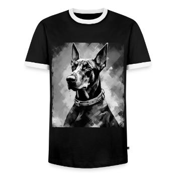 Doberman Hund Porträt - Männer Kontrast-T-Shirt - Schwarz/Weiß - Vorne - AI Model Female 172 light (172cm) & AI Model Male 178 light (178cm)
