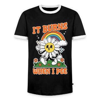 Funny saying "It Burns when I Pee"! - Men's Ringer Shirt - black/white - Front - AI Model Female 172 light (172cm) & AI Model Male 178 light (178cm)