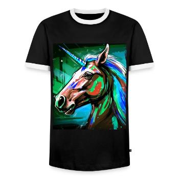Einhorn Porträt - Männer Kontrast-T-Shirt - Schwarz/Weiß - Vorne - AI Model Female 172 light (172cm) & AI Model Male 178 light (178cm)
