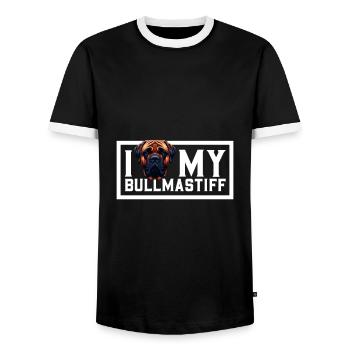 J’adore mon Bullmastiff - T-shirt contrasté Homme - noir/blanc - Devant - AI Model Female 172 light (172cm) & AI Model Male 178 light (178cm)