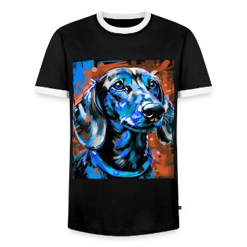 Teckel Chien Portrait Teckel - T-shirt contrasté Homme - noir/blanc - Devant - AI Model Female 172 light (172cm) & AI Model Male 178 light (178cm)