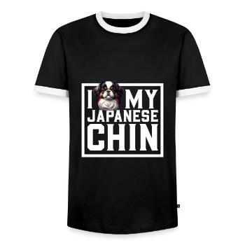 I love my Japanese Chin - Men's Ringer Shirt - black/white - Front - AI Model Female 172 light (172cm) & AI Model Male 178 light (178cm)