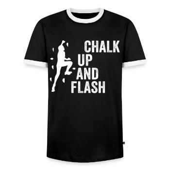 Boulderer Chalk Up and Flash Bouldering - Men's Ringer Shirt - black/white - Front - AI Model Female 172 light (172cm) & AI Model Male 178 light (178cm)