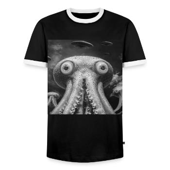 Tintenfisch - Männer Kontrast-T-Shirt - Schwarz/Weiß - Vorne - AI Model Female 172 light (172cm) & AI Model Male 178 light (178cm)
