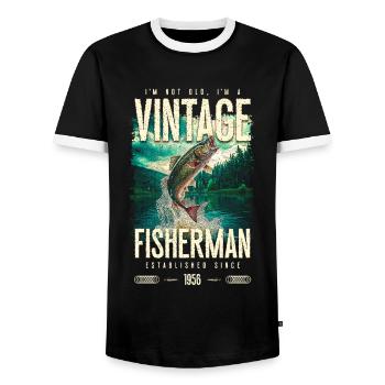 Vintage Trout Fisherman Fishing Birthday 1956 - Men's Ringer Shirt - black/white - Front - AI Model Female 172 light (172cm) & AI Model Male 178 light (178cm)