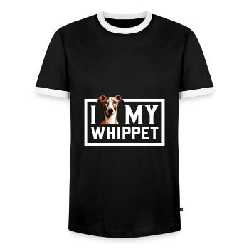 Ich liebe meinen Whippet - Männer Kontrast-T-Shirt - Schwarz/Weiß - Vorne - AI Model Female 172 light (172cm) & AI Model Male 178 light (178cm)