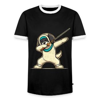 Dubbing Hund Fechter Zaun Schwert Degen Fechten - Männer Kontrast-T-Shirt - Schwarz/Weiß - Vorne - AI Model Female 172 light (172cm) & AI Model Male 178 light (178cm)