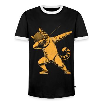 Dubbing Katze Fechter Zaun Schwert Degen Fechten - Männer Kontrast-T-Shirt - Schwarz/Weiß - Vorne - AI Model Female 172 light (172cm) & AI Model Male 178 light (178cm)