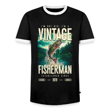 Vintage Trout Fisherman Fishing Birthday 1979 - Men's Ringer Shirt - black/white - Front - AI Model Female 172 light (172cm) & AI Model Male 178 light (178cm)
