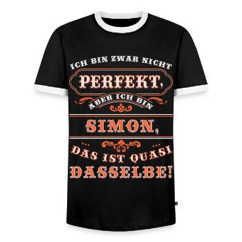 Drôle de nom jour SIMON avec nom nom - T-shirt contrasté Homme - noir/blanc - Devant - AI Model Female 172 light (172cm) & AI Model Male 178 light (178cm)
