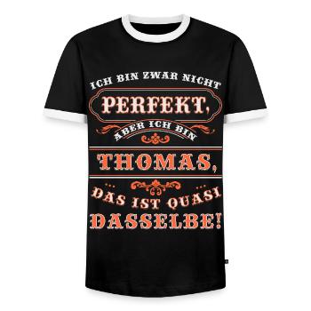 Funny THOMAS pour la Journée du Nom avec Nom Nom - T-shirt contrasté Homme - noir/blanc - Devant - AI Model Female 172 light (172cm) & AI Model Male 178 light (178cm)