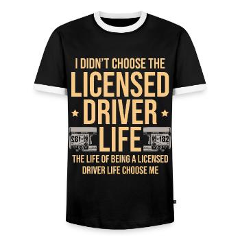 Ich habe mich nicht für das Leben des lizenzierten Fahrers entschieden - Männer Kontrast-T-Shirt - Schwarz/Weiß - Vorne - AI Model Female 172 light (172cm) & AI Model Male 178 light (178cm)