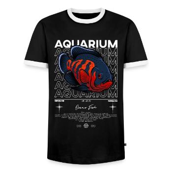 Oscar Fish Monster Fish Keeper Streetwear - Men's Ringer Shirt - black/white - Front - AI Model Female 172 light (172cm) & AI Model Male 178 light (178cm)