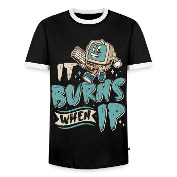 Funny saying "It Burns when I Pee"! Sarcastic - Men's Ringer Shirt - black/white - Front - AI Model Female 172 light (172cm) & AI Model Male 178 light (178cm)