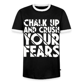 Bouldering Chalk Up Boulderer - Men's Ringer Shirt - black/white - Front - AI Model Female 172 light (172cm) & AI Model Male 178 light (178cm)