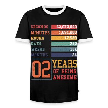 2 ans ! Cadeau d’anniversaire pour les 2 ans - T-shirt contrasté Homme - noir/blanc - Devant - AI Model Female 172 light (172cm) & AI Model Male 178 light (178cm)