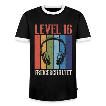 16. Geburtstag 16 Jahre Level 16 Video Gamer - Männer Kontrast-T-Shirt - Schwarz/Weiß - Vorne - AI Model Female 172 light (172cm) & AI Model Male 178 light (178cm)