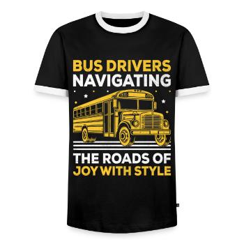 Bus Drivers Navigating The Roads Of Joy With Style - Men's Ringer Shirt - black/white - Front - AI Model Female 172 light (172cm) & AI Model Male 178 light (178cm)