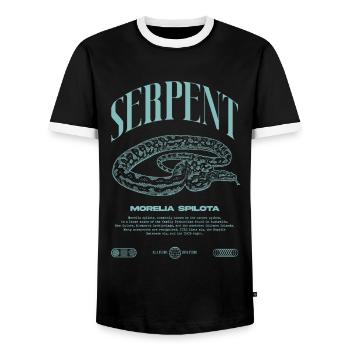 Carpet Python Modern Reptile Keeper Streetwear - Men's Ringer Shirt - black/white - Front - AI Model Female 172 light (172cm) & AI Model Male 178 light (178cm)