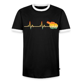 Je joue de la guitare pedal steel, c’est quoi la tienne - T-shirt contrasté Homme - noir/blanc - Devant - AI Model Female 172 light (172cm) & AI Model Male 178 light (178cm)