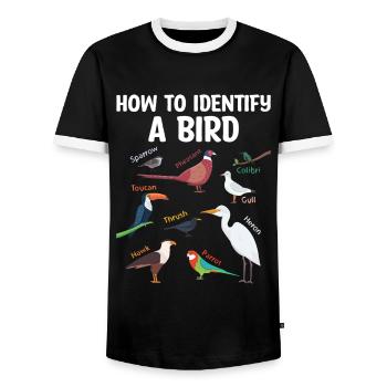 How To Identify A Bird Birdwatching Birdwatcher - Men's Ringer Shirt - black/white - Front - AI Model Female 172 light (172cm) & AI Model Male 178 light (178cm)