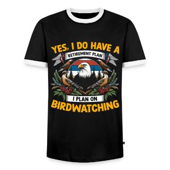Ja, ich habe einen Altersvorsorgeplan, den ich plane - Männer Kontrast-T-Shirt - Schwarz/Weiß - Vorne - AI Model Female 172 light (172cm) & AI Model Male 178 light (178cm)