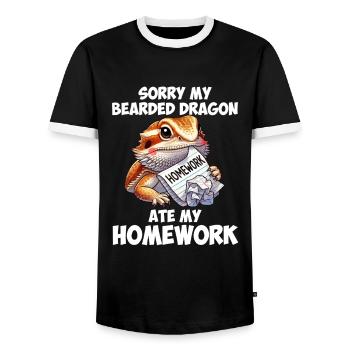 bearded dragon ate my homework, reptile bearded - Männer Kontrast-T-Shirt - Schwarz/Weiß - Vorne - AI Model Female 172 light (172cm) & AI Model Male 178 light (178cm)