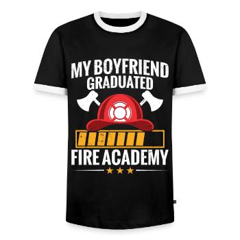 Mon ami est diplômé de l’Académie des pompiers - T-shirt contrasté Homme - noir/blanc - Devant - AI Model Female 172 light (172cm) & AI Model Male 178 light (178cm)