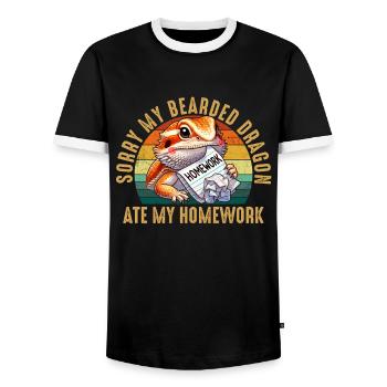 bearded dragon ate my homework, reptile bearded - Männer Kontrast-T-Shirt - Schwarz/Weiß - Vorne - AI Model Female 172 light (172cm) & AI Model Male 178 light (178cm)