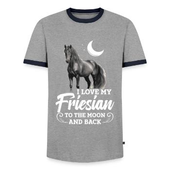 I love my Friesian to the moon and back - Men's Ringer Shirt - grey/navy  - Front - AI Model Female 172 light (172cm) & AI Model Male 178 light (178cm)