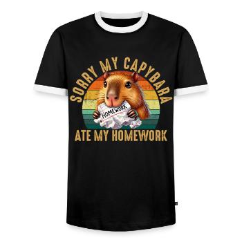 Capybara ate my homework, capybara - Männer Kontrast-T-Shirt - Schwarz/Weiß - Vorne - AI Model Female 172 light (172cm) & AI Model Male 178 light (178cm)