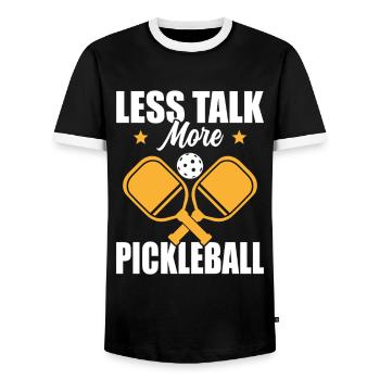 Paddle Ball Player Gift Less Talk Pickleball - Men's Ringer Shirt - black/white - Front - AI Model Female 172 light (172cm) & AI Model Male 178 light (178cm)