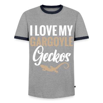 I love my gargoyle geckos - Men's Ringer Shirt - grey/navy  - Front - AI Model Female 172 light (172cm) & AI Model Male 178 light (178cm)