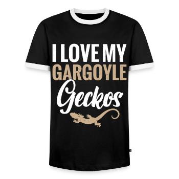 I love my gargoyle geckos - Men's Ringer Shirt - black/white - Front - AI Model Female 172 light (172cm) & AI Model Male 178 light (178cm)