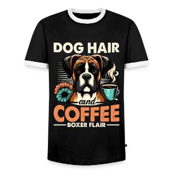 Dog Hair And Coffee Boxer Flair Caffeine Lover - Men's Ringer Shirt - black/white - Front - AI Model Female 172 light (172cm) & AI Model Male 178 light (178cm)