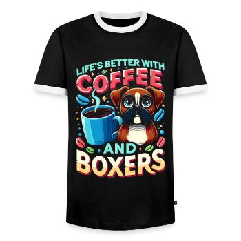 Das Leben ist besser mit Kaffee und Boxershorts Koffein - Männer Kontrast-T-Shirt - Schwarz/Weiß - Vorne - AI Model Female 172 light (172cm) & AI Model Male 178 light (178cm)