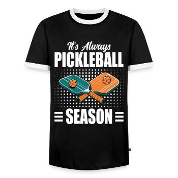 Pickleball Bat Pickleball Player Gift - Men's Ringer Shirt - black/white - Front - AI Model Female 172 light (172cm) & AI Model Male 178 light (178cm)