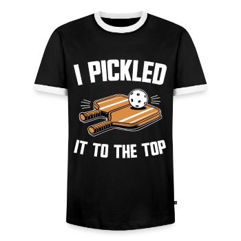 I Pickled It To The Top Pickleball Gift - Men's Ringer Shirt - black/white - Front - AI Model Female 172 light (172cm) & AI Model Male 178 light (178cm)