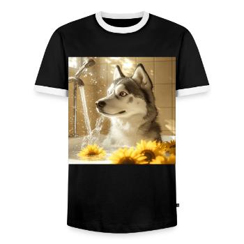 Sibirischer Husky - Männer Kontrast-T-Shirt - Schwarz/Weiß - Vorne - AI Model Female 172 light (172cm) & AI Model Male 178 light (178cm)