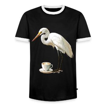 Reiher Vogel Kaffee - Männer Kontrast-T-Shirt - Schwarz/Weiß - Vorne - AI Model Female 172 light (172cm) & AI Model Male 178 light (178cm)